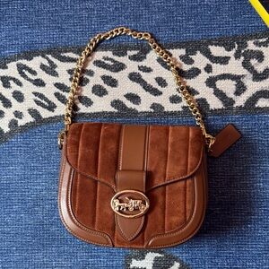 Coach Quilted Brown Suede and Leather Shoulder Bag